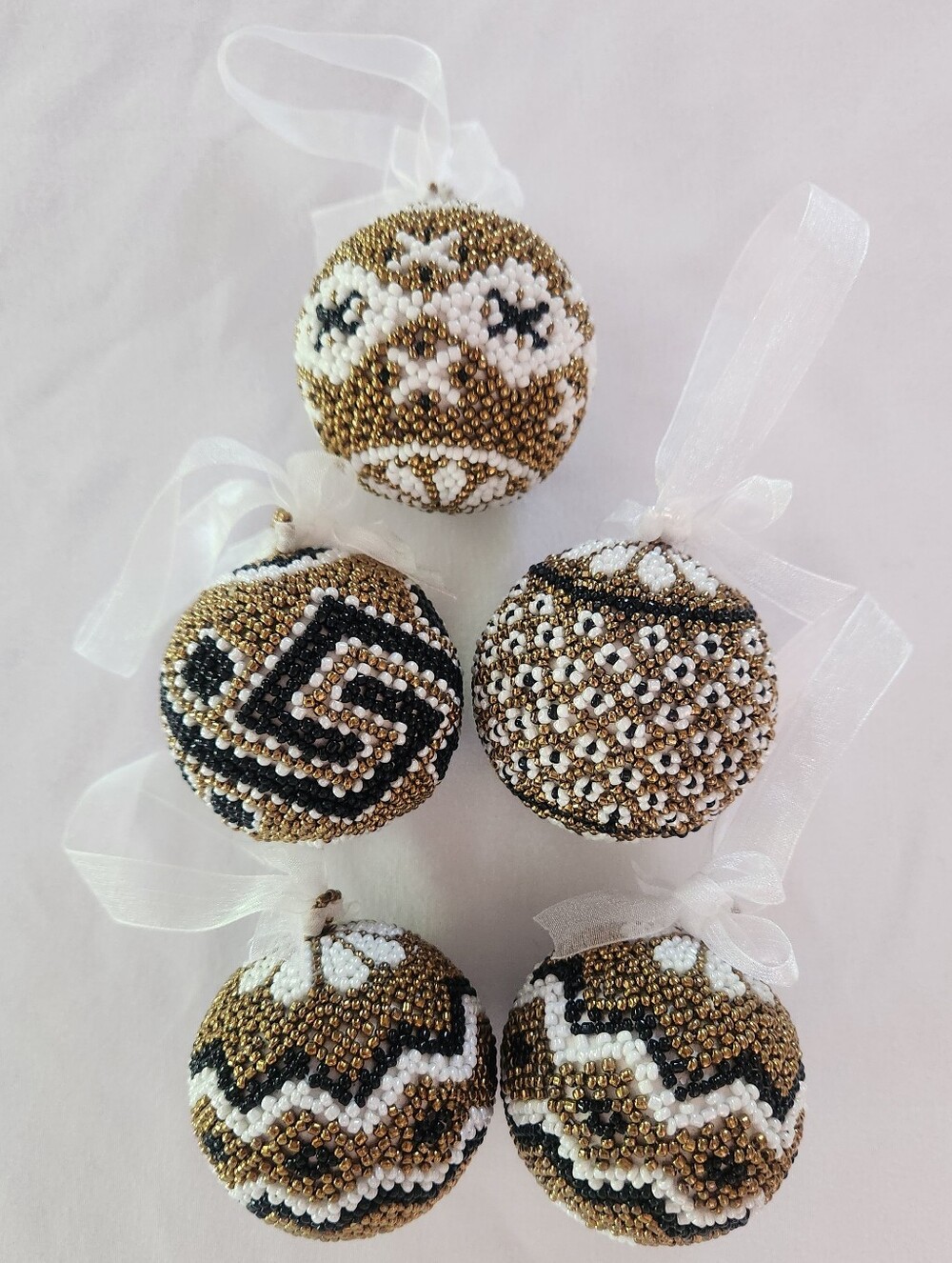 Set Of 5 "Antique Bronze" Beaded Ornaments | Sauyunan Handicrafts 🎄
